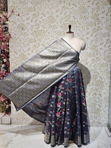 Banarasi Katan Silk Saree  Meenakari Jaal with Floral Brocade Pallu