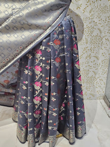 Banarasi Katan Silk Saree  Meenakari Jaal with Floral Brocade Pallu
