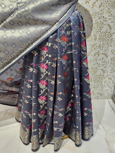 Banarasi Katan Silk Saree  Meenakari Jaal with Floral Brocade Pallu