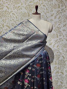 Banarasi Katan Silk Saree  Meenakari Jaal with Floral Brocade Pallu