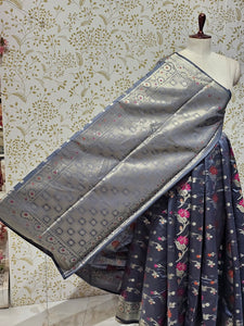 Banarasi Katan Silk Saree  Meenakari Jaal with Floral Brocade Pallu