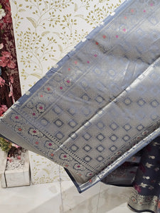 Banarasi Katan Silk Saree  Meenakari Jaal with Floral Brocade Pallu