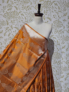 Satin Banarasi Silk Saree  Golden Jaal Work with Jari Brocade Pallu