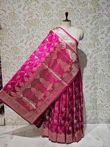 Satin Banarasi Silk Saree  Golden Jaal Work with Jari Brocade Pallu