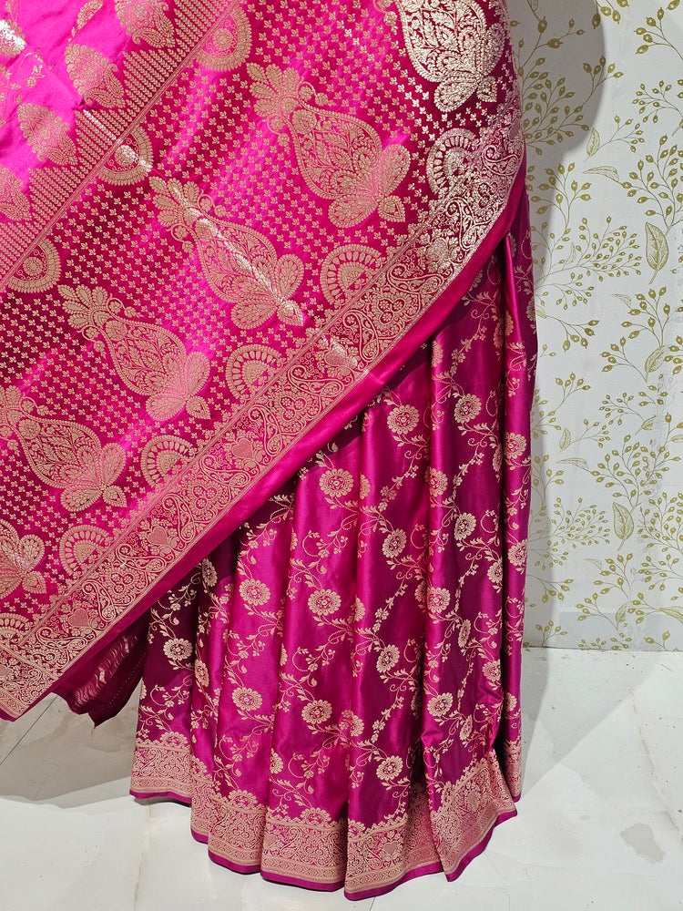 Satin Banarasi Silk Saree  Golden Jaal Work with Jari Brocade Pallu