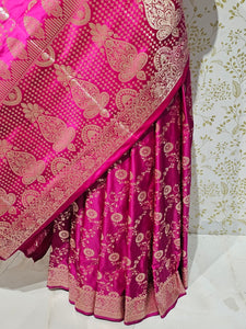Satin Banarasi Silk Saree  Golden Jaal Work with Jari Brocade Pallu