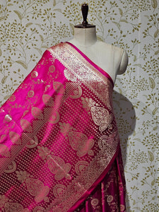 Satin Banarasi Silk Saree  Golden Jaal Work with Jari Brocade Pallu