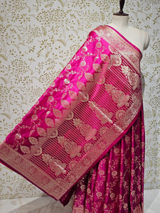 Satin Banarasi Silk Saree  Golden Jaal Work with Jari Brocade Pallu
