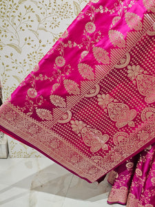 Satin Banarasi Silk Saree  Golden Jaal Work with Jari Brocade Pallu