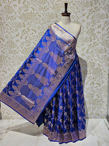 Satin Banarasi Silk Saree  Golden Jaal Work with Jari Brocade Pallu