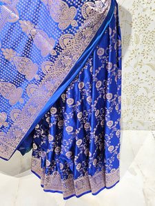 Satin Banarasi Silk Saree  Golden Jaal Work with Jari Brocade Pallu