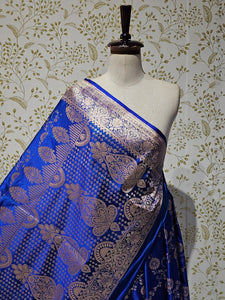 Satin Banarasi Silk Saree  Golden Jaal Work with Jari Brocade Pallu