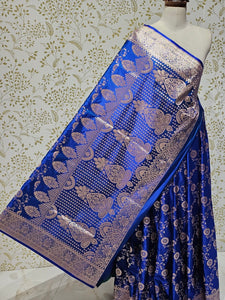 Satin Banarasi Silk Saree  Golden Jaal Work with Jari Brocade Pallu