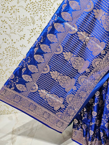 Satin Banarasi Silk Saree  Golden Jaal Work with Jari Brocade Pallu