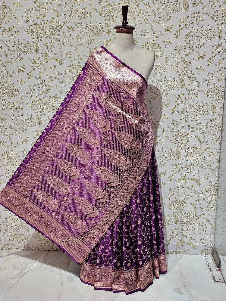 Satin Banarasi Silk Saree  Medium Jaal Work with Golden Jari Brocade Pallu