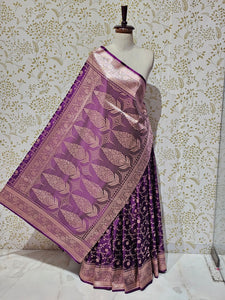 Satin Banarasi Silk Saree  Medium Jaal Work with Golden Jari Brocade Pallu