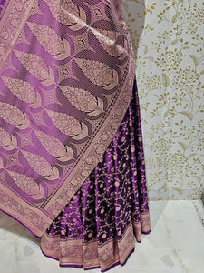 Satin Banarasi Silk Saree  Medium Jaal Work with Golden Jari Brocade Pallu