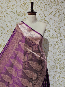 Satin Banarasi Silk Saree  Medium Jaal Work with Golden Jari Brocade Pallu