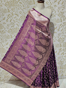 Satin Banarasi Silk Saree  Medium Jaal Work with Golden Jari Brocade Pallu