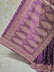 Satin Banarasi Silk Saree  Medium Jaal Work with Golden Jari Brocade Pallu