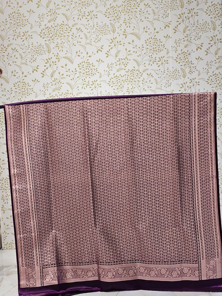 Satin Banarasi Silk Saree  Medium Jaal Work with Golden Jari Brocade Pallu