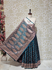 Satin Banarasi Silk Saree  Medium Jaal Work with Golden Jari Brocade Pallu