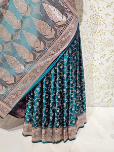 Satin Banarasi Silk Saree  Medium Jaal Work with Golden Jari Brocade Pallu