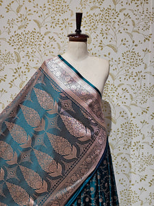 Satin Banarasi Silk Saree  Medium Jaal Work with Golden Jari Brocade Pallu