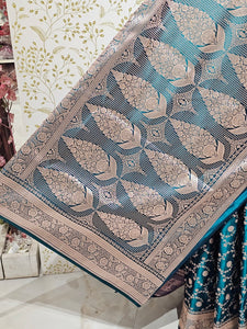 Satin Banarasi Silk Saree  Medium Jaal Work with Golden Jari Brocade Pallu