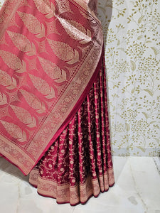 Satin Banarasi Silk Saree  Medium Jaal Work with Golden Jari Brocade Pallu