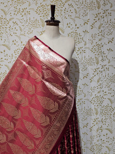 Satin Banarasi Silk Saree  Medium Jaal Work with Golden Jari Brocade Pallu