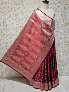 Satin Banarasi Silk Saree  Medium Jaal Work with Golden Jari Brocade Pallu