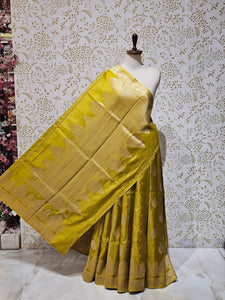 Satin Banarasi Silk Saree  Medium Jaal with Golden Jari Brocade Pallu