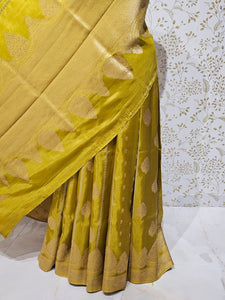 Satin Banarasi Silk Saree  Medium Jaal with Golden Jari Brocade Pallu