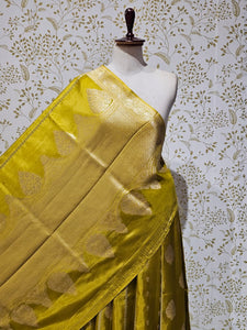 Satin Banarasi Silk Saree  Medium Jaal with Golden Jari Brocade Pallu