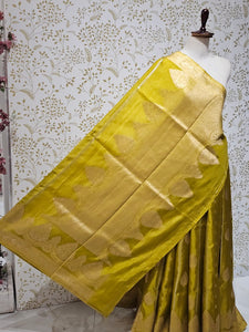 Satin Banarasi Silk Saree  Medium Jaal with Golden Jari Brocade Pallu