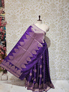 Satin Banarasi Silk Saree  Medium Jaal with Golden Jari Brocade Pallu