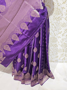 Satin Banarasi Silk Saree  Medium Jaal with Golden Jari Brocade Pallu