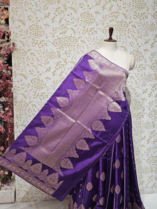 Satin Banarasi Silk Saree  Medium Jaal with Golden Jari Brocade Pallu