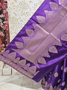 Satin Banarasi Silk Saree  Medium Jaal with Golden Jari Brocade Pallu