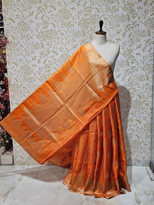 Satin Banarasi Silk Saree  Medium Jaal with Golden Jari Brocade Pallu