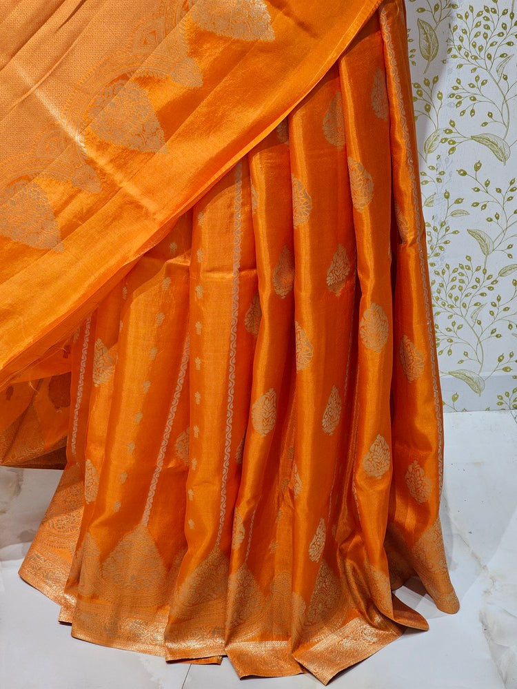 Satin Banarasi Silk Saree  Medium Jaal with Golden Jari Brocade Pallu