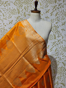 Satin Banarasi Silk Saree  Medium Jaal with Golden Jari Brocade Pallu