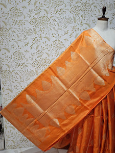 Satin Banarasi Silk Saree  Medium Jaal with Golden Jari Brocade Pallu