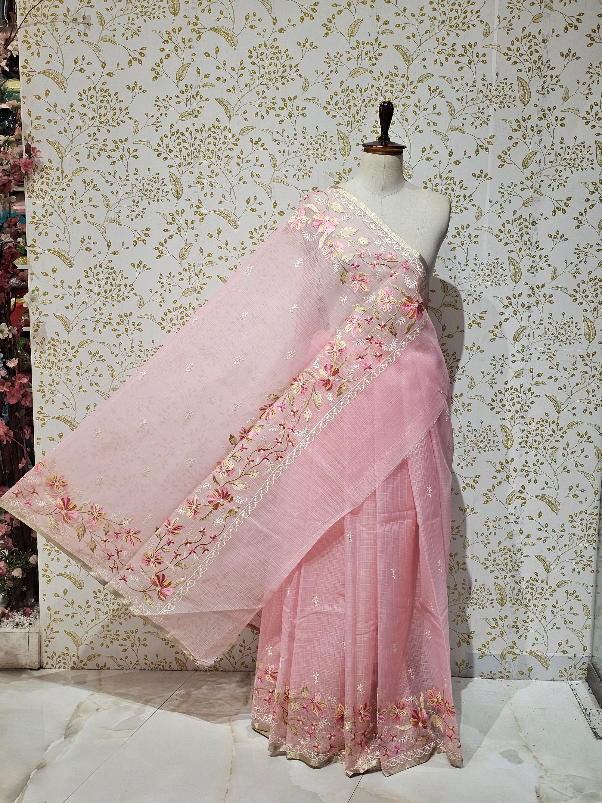 Kota Doriya Saree Floral Resham Embroidery Border with Designer Pallu