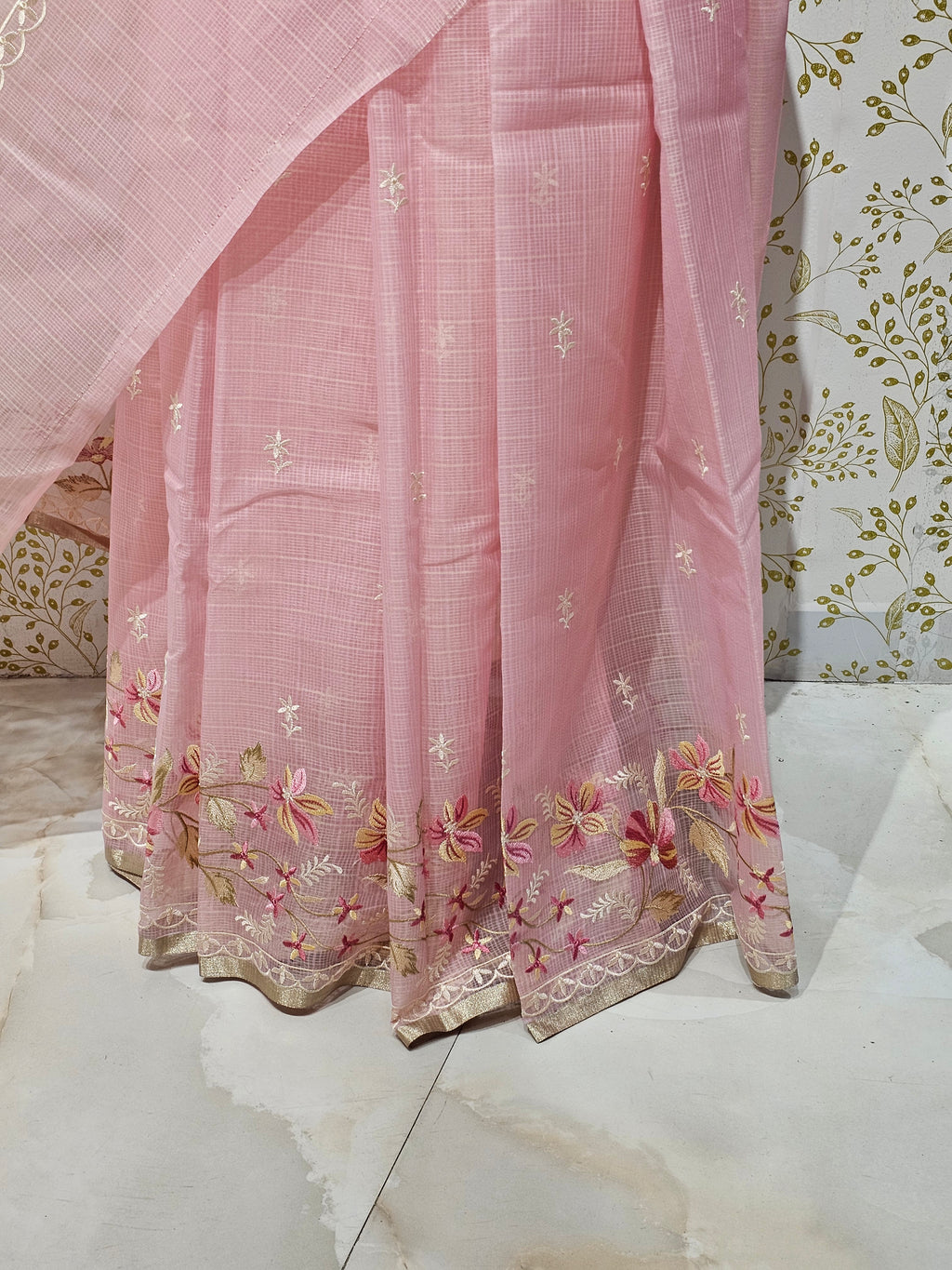 Kota Doriya Saree Floral Resham Embroidery Border with Designer Pallu