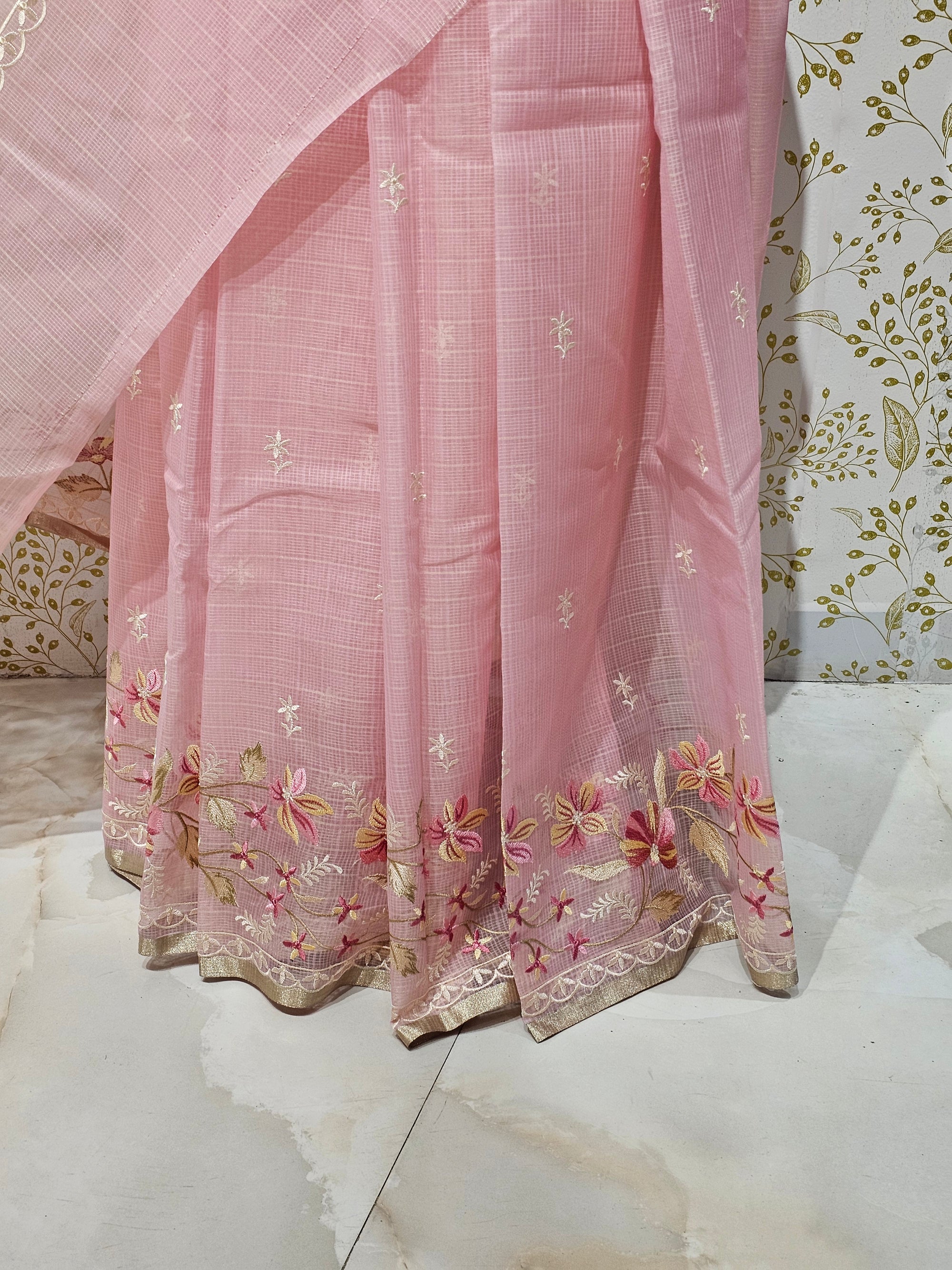 Kota Doriya Saree Floral Resham Embroidery Border with Designer Pallu