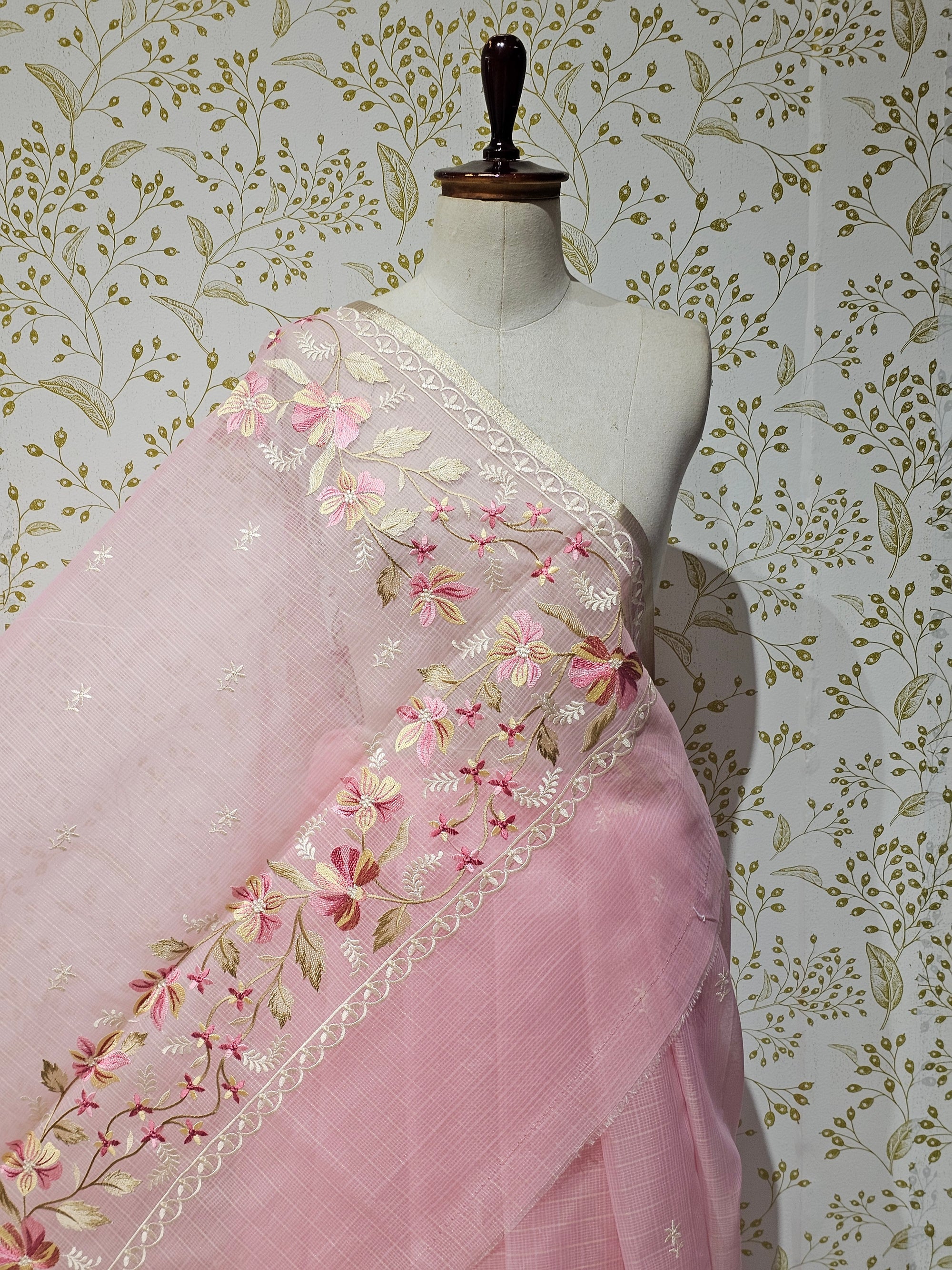 Kota Doriya Saree Floral Resham Embroidery Border with Designer Pallu