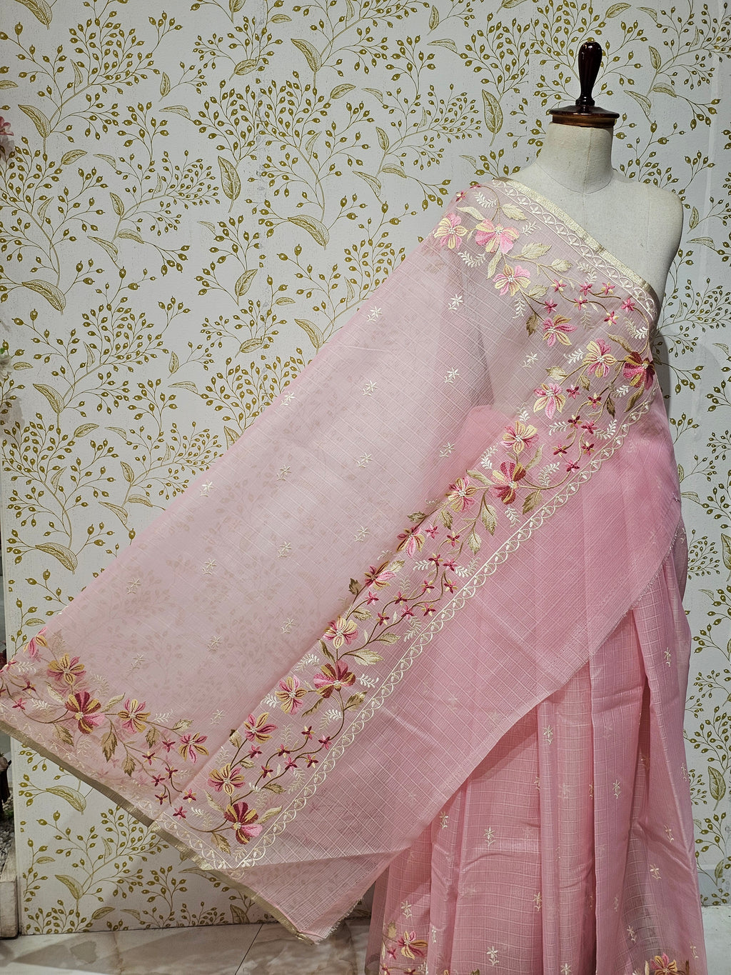 Kota Doriya Saree Floral Resham Embroidery Border with Designer Pallu