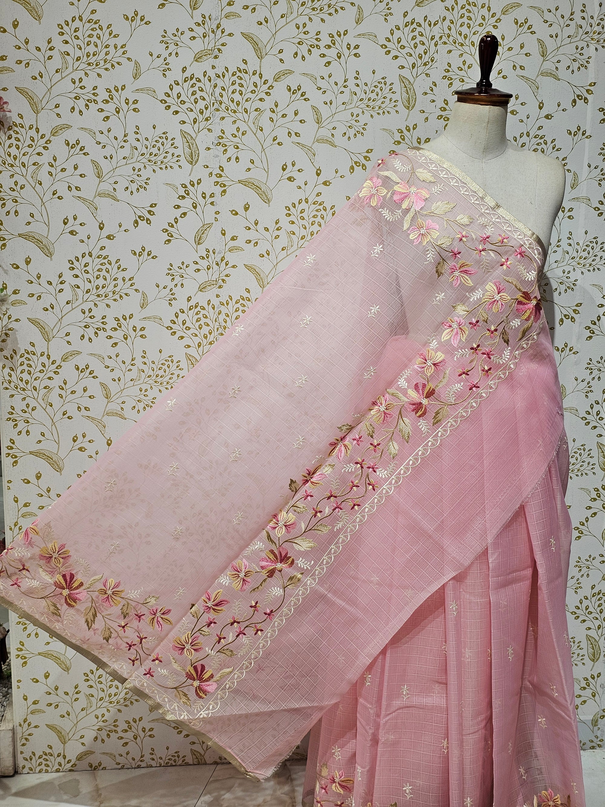 Kota Doriya Saree Floral Resham Embroidery Border with Designer Pallu